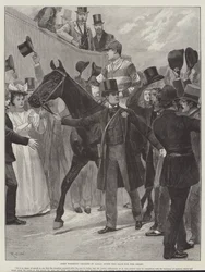 Lord Rosebery menant Ladas après la course du Derby